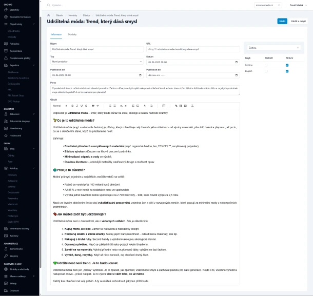 Jednoduchá editace blogových příspěvků